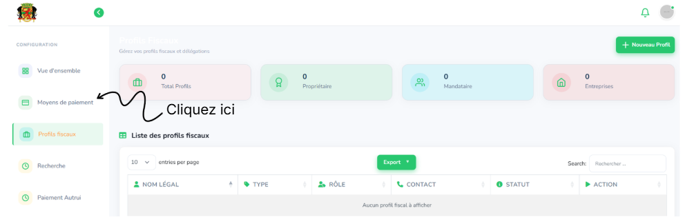 Interface – Moyens de paiement 