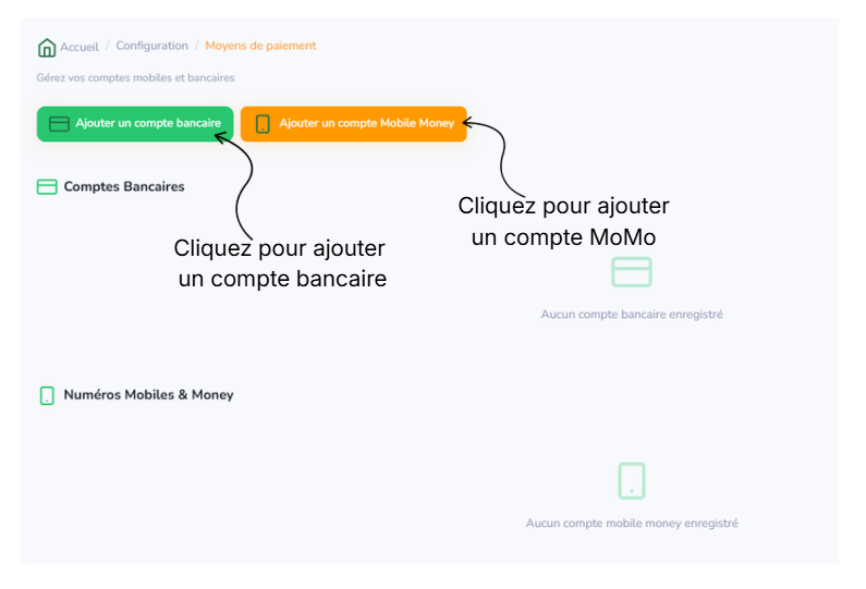 Interface – Moyens de paiement Ajout de compte 