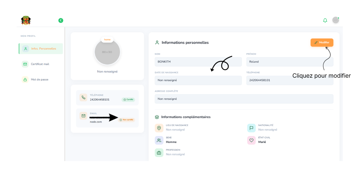 Interface – Informations personnelles