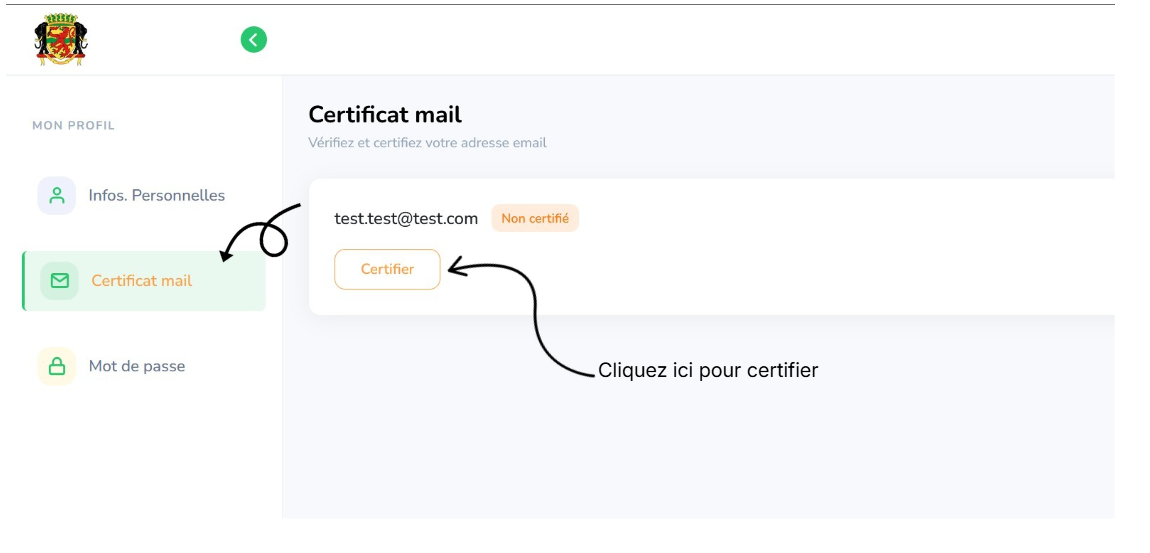 Interface – Certification e-mail